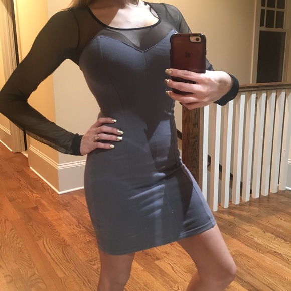 Gray and black bodycon dress with mesh sz 2 - Picture 6 of 7